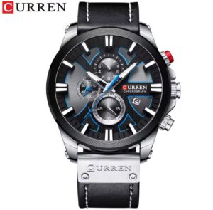 Reloj Curren Original 8346 En Cuero Para Hombres Negro Plata